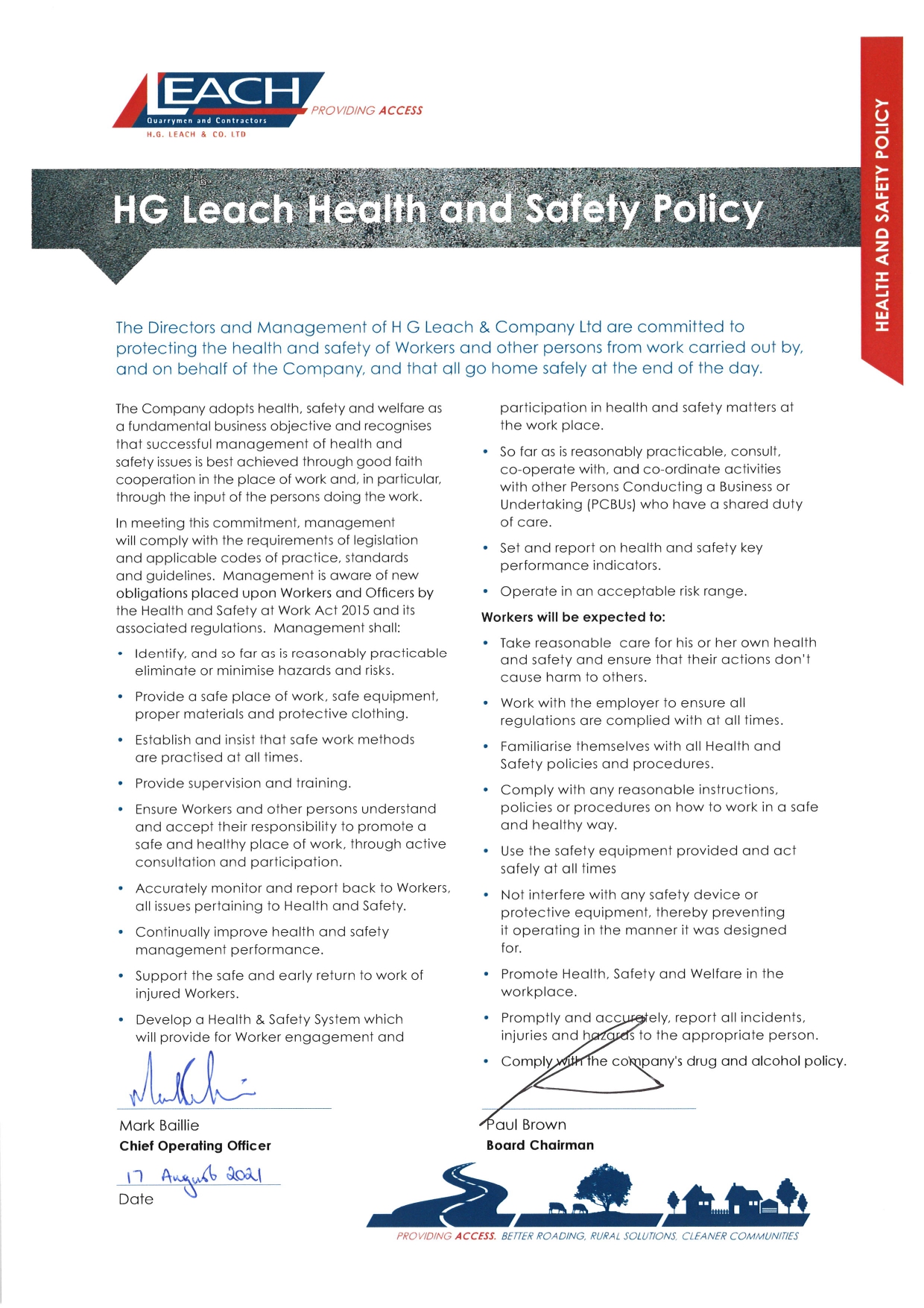 HG Leach | Health and Safety policy 2021