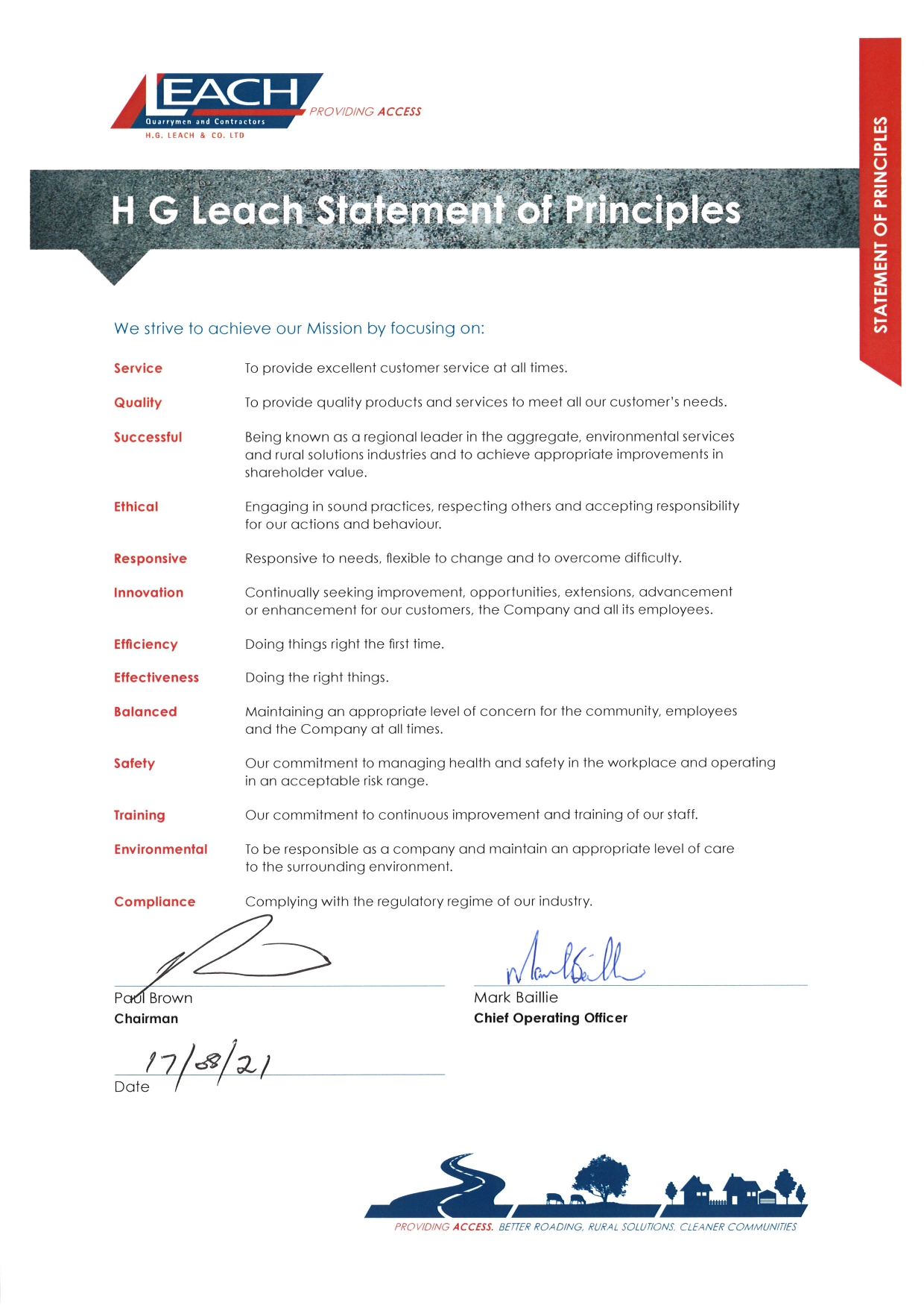 HG Leach | Statement of principles 2021
